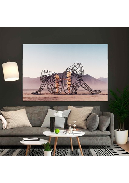 Sırt Sıra Çeviren Iki Kişi Kanvas; Iç Çocuk Temalı Duvar Sanatı; Asmaya Hazır