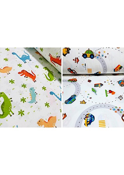 Elyafsız Kışlık Uzun Kol Çift Kat %100 Pamuk Pazen Dinozorlu Cocuk Bebek Uyku Tulumu