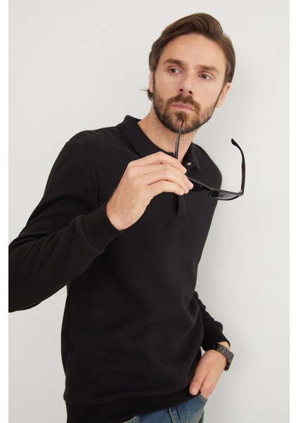 Fitilli Polo Yaka Düğmeli Sweatshirt fiyatları