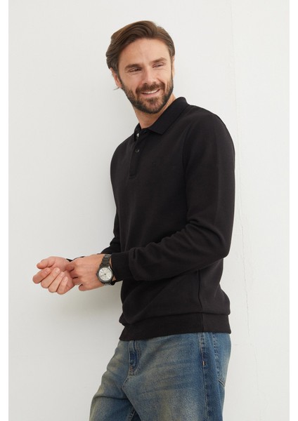 Fitilli Polo Yaka Düğmeli Sweatshirt modelleri
