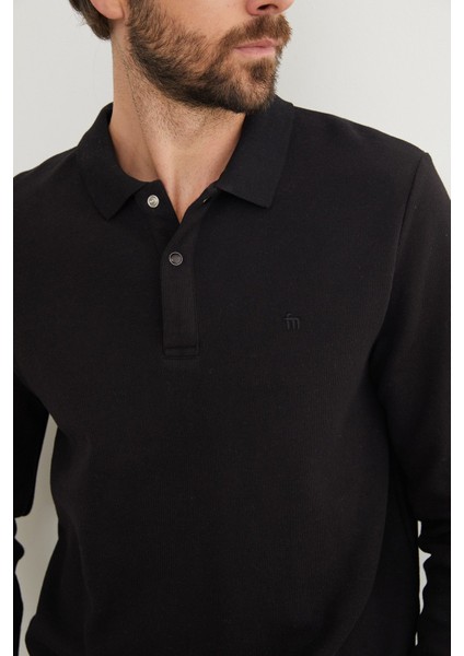 Fitilli Polo Yaka Düğmeli Sweatshirt indirimleri