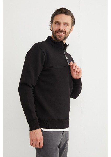 3 Iplik Basic Dik Yaka Yarım Fermuarlı Sweatshirt fiyatları