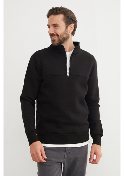 3 Iplik Basic Dik Yaka Yarım Fermuarlı Sweatshirt modelleri