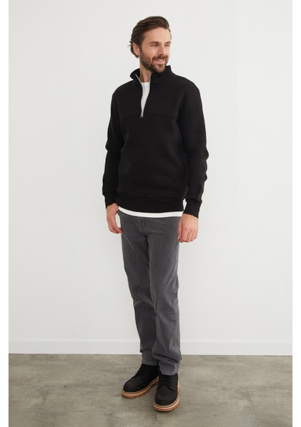 3 Iplik Basic Dik Yaka Yarım Fermuarlı Sweatshirt fırsatları