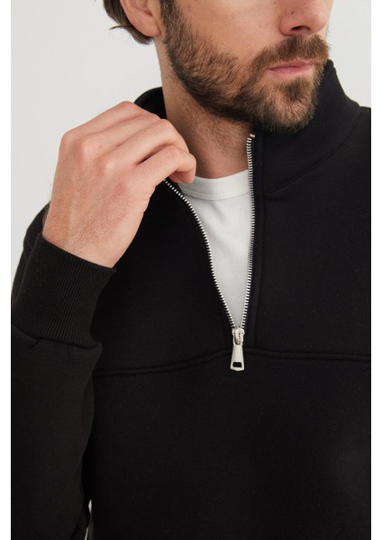 3 Iplik Basic Dik Yaka Yarım Fermuarlı Sweatshirt indirimleri