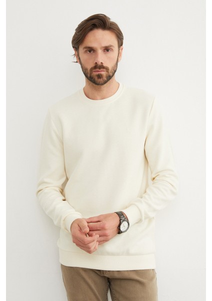 M Harf Nakışlı Fitilli Bisiklet Yaka Sweatshirt