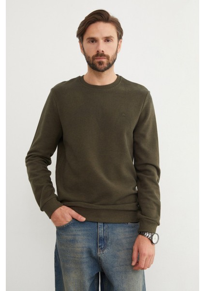 M Harf Nakışlı Fitilli Bisiklet Yaka Sweatshirt