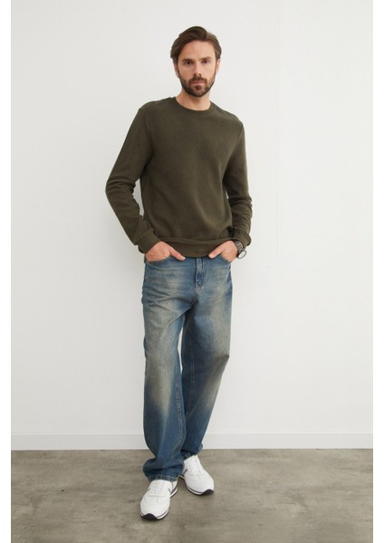 M Harf Nakışlı Fitilli Bisiklet Yaka Sweatshirt modelleri