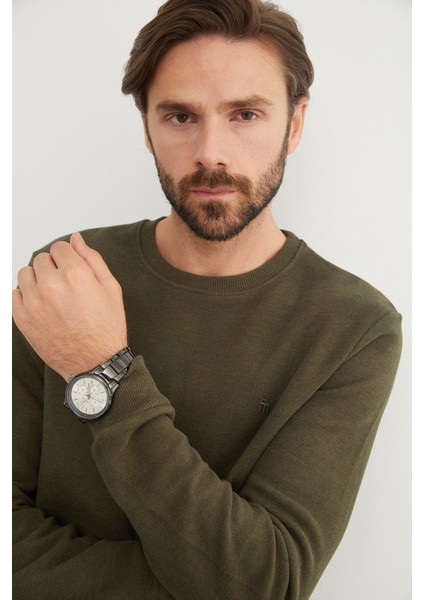 M Harf Nakışlı Fitilli Bisiklet Yaka Sweatshirt