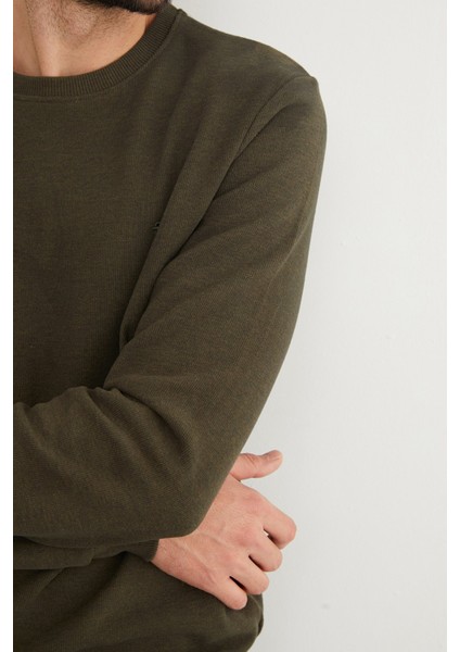 M Harf Nakışlı Fitilli Bisiklet Yaka Sweatshirt