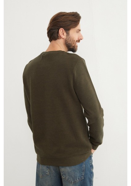 M Harf Nakışlı Fitilli Bisiklet Yaka Sweatshirt