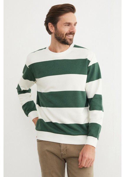 Çizgili Bisiklet Yaka Sweatshirt