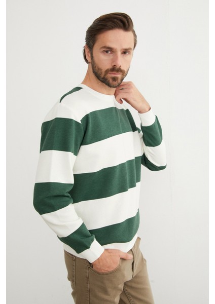 Çizgili Bisiklet Yaka Sweatshirt modelleri