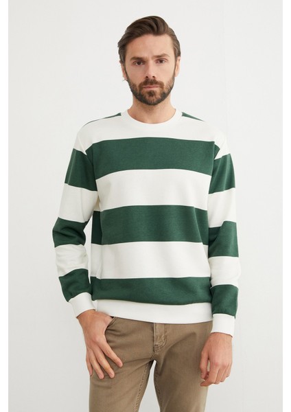 Çizgili Bisiklet Yaka Sweatshirt indirimleri