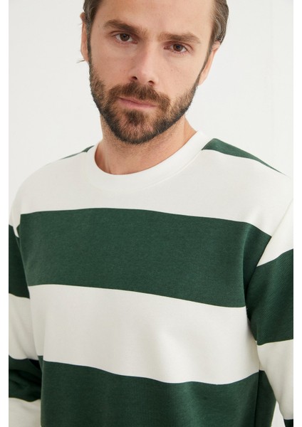 Çizgili Bisiklet Yaka Sweatshirt