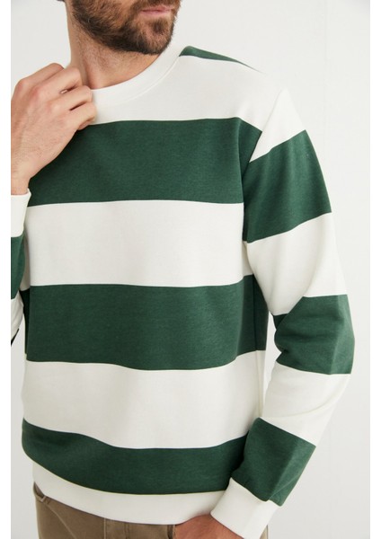 Çizgili Bisiklet Yaka Sweatshirt