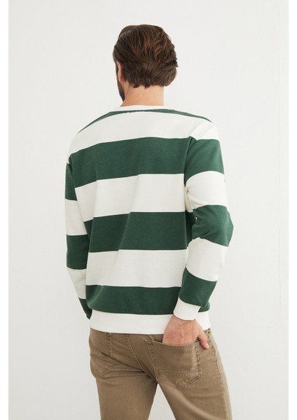 Çizgili Bisiklet Yaka Sweatshirt