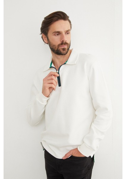 Basic Polo Yaka Yarım Fermuarlı Pike Sweatshirt