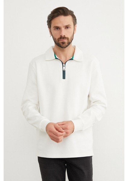 Basic Polo Yaka Yarım Fermuarlı Pike Sweatshirt fiyatları