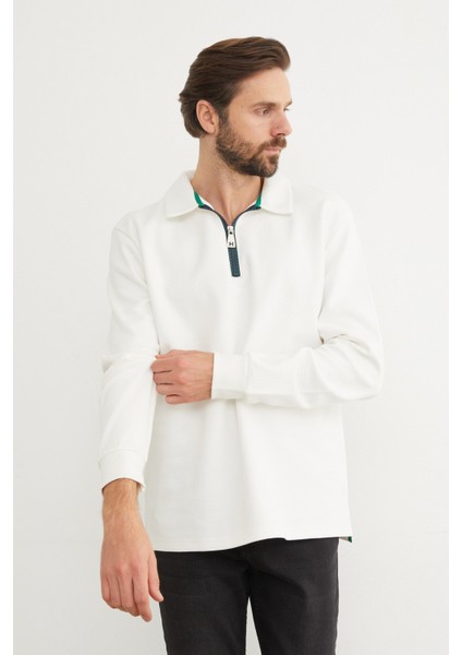 Basic Polo Yaka Yarım Fermuarlı Pike Sweatshirt fırsatları