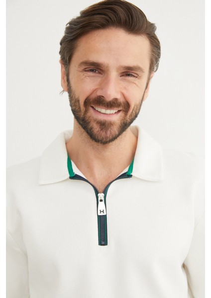 Basic Polo Yaka Yarım Fermuarlı Pike Sweatshirt