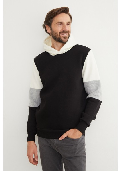 3 Iplik Kolu Renk Bloklu Kapüşonlu Sweatshirt