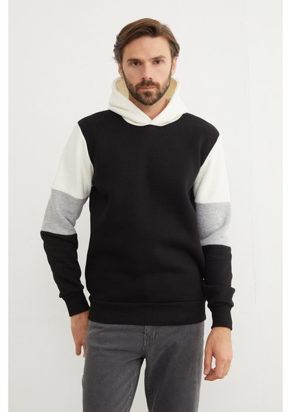 3 Iplik Kolu Renk Bloklu Kapüşonlu Sweatshirt fiyatları