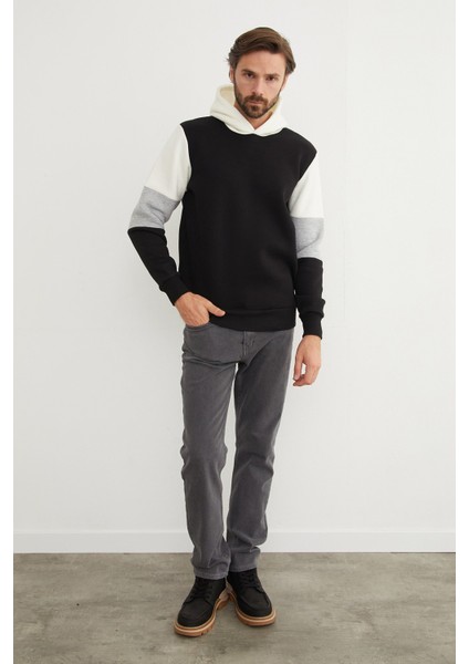 3 Iplik Kolu Renk Bloklu Kapüşonlu Sweatshirt modelleri