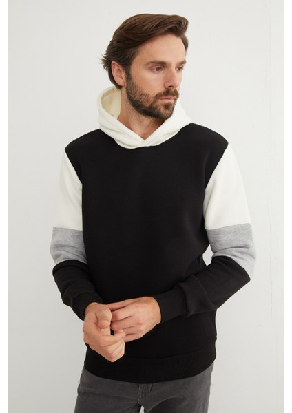 3 Iplik Kolu Renk Bloklu Kapüşonlu Sweatshirt fırsatları