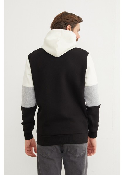 3 Iplik Kolu Renk Bloklu Kapüşonlu Sweatshirt
