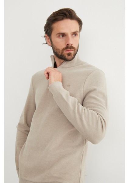 Fitilli Dik Yaka Yarım Fermuarlı Sweatshirt fiyatları