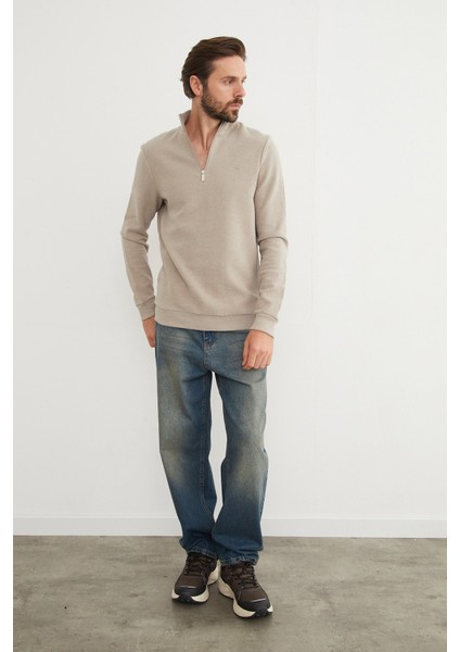 Fitilli Dik Yaka Yarım Fermuarlı Sweatshirt modelleri