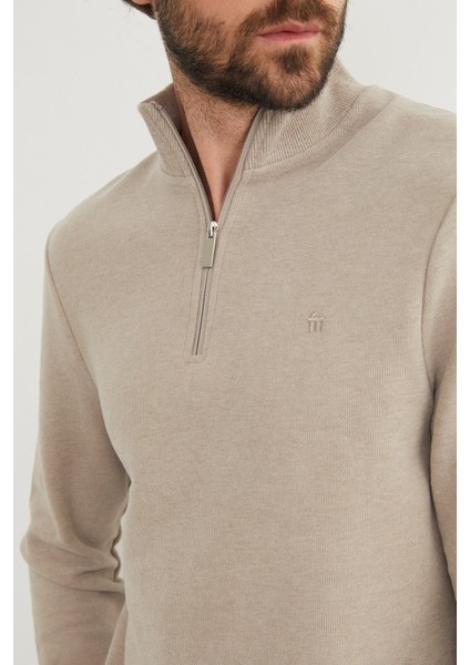 Fitilli Dik Yaka Yarım Fermuarlı Sweatshirt fırsatları