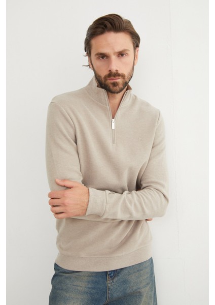 Fitilli Dik Yaka Yarım Fermuarlı Sweatshirt indirimleri