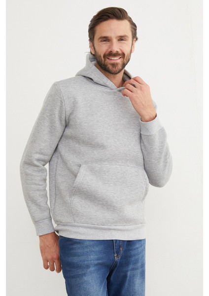 3 Iplik Basic Kanguru Cepli Slim Fit Kapüşonlu Sweatshirt