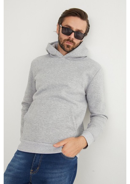 3 Iplik Basic Kanguru Cepli Slim Fit Kapüşonlu Sweatshirt fiyatları