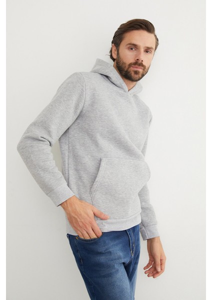 3 Iplik Basic Kanguru Cepli Slim Fit Kapüşonlu Sweatshirt fırsatları