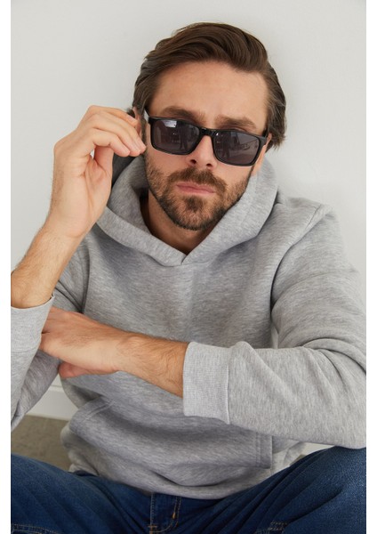 3 Iplik Basic Kanguru Cepli Slim Fit Kapüşonlu Sweatshirt