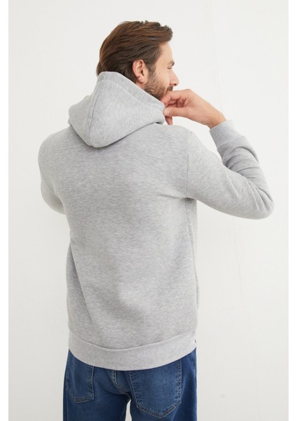 3 Iplik Basic Kanguru Cepli Slim Fit Kapüşonlu Sweatshirt