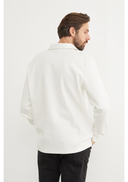 Basic Polo Yaka Yarım Fermuarlı Pike Sweatshirt