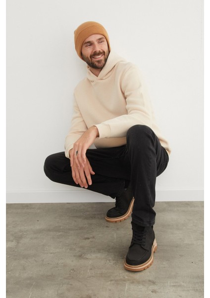 3 Iplik Basic Kanguru Cepli Slim Fit Kapüşonlu Sweatshirt