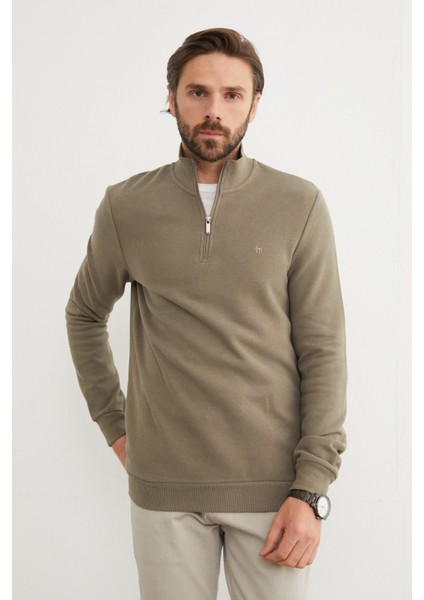 Fitilli Dik Yaka Yarım Fermuarlı Sweatshirt fiyatları