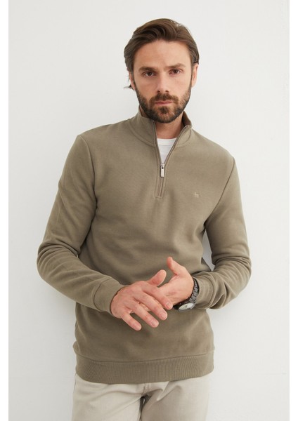 Fitilli Dik Yaka Yarım Fermuarlı Sweatshirt modelleri