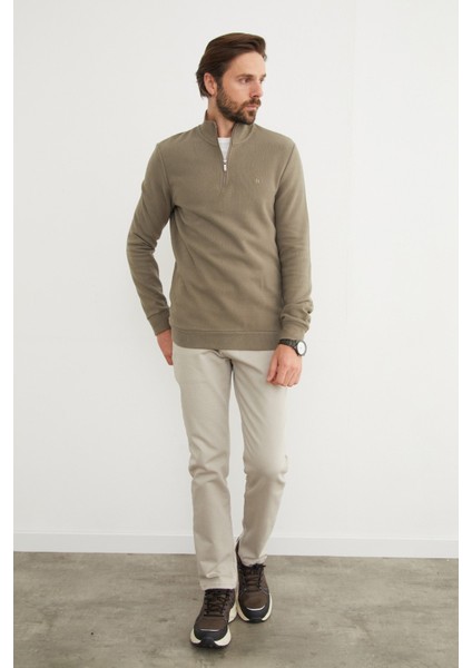 Fitilli Dik Yaka Yarım Fermuarlı Sweatshirt fırsatları