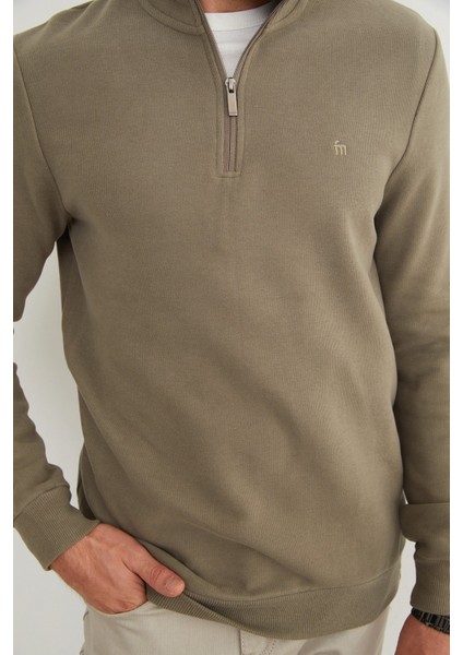 Fitilli Dik Yaka Yarım Fermuarlı Sweatshirt indirimleri