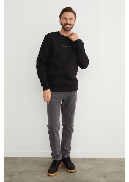 3 Iplik Believe In Life Kabartma Baskılı Sweatshirt modelleri