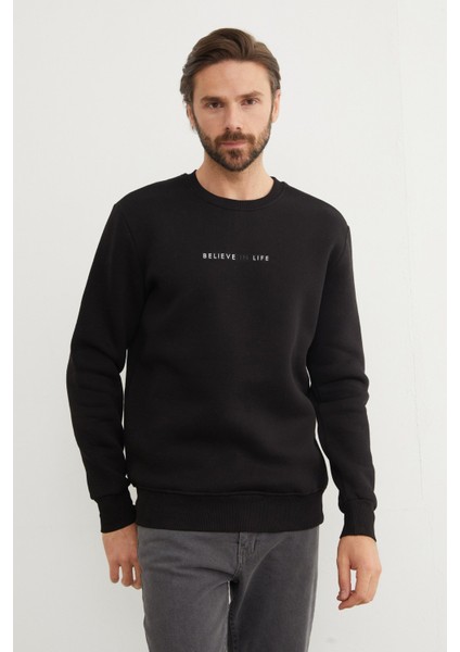 3 Iplik Believe In Life Kabartma Baskılı Sweatshirt fırsatları