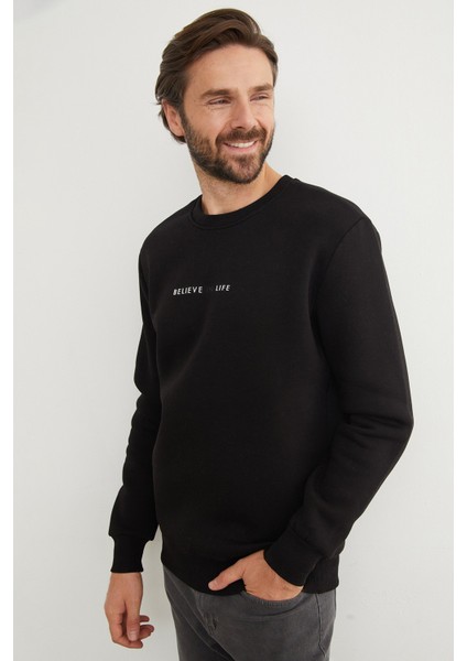 3 Iplik Believe In Life Kabartma Baskılı Sweatshirt indirimleri