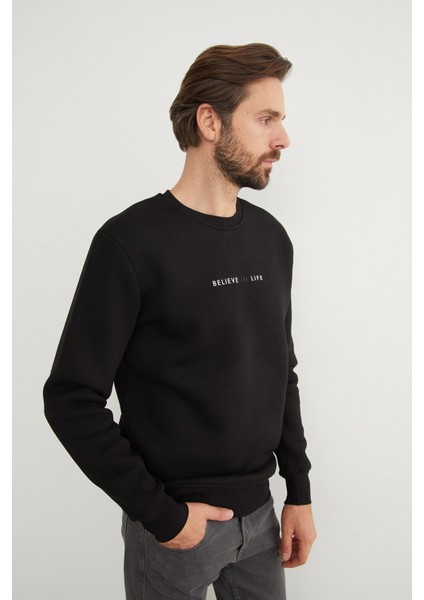 3 Iplik Believe In Life Kabartma Baskılı Sweatshirt