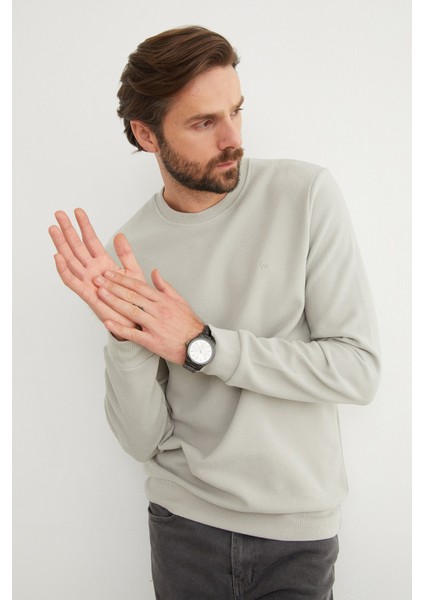 M Harf Nakışlı Fitilli Bisiklet Yaka Sweatshirt